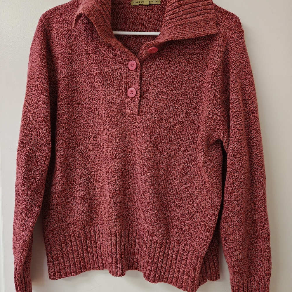 Women's Red Sweater with Button Collar